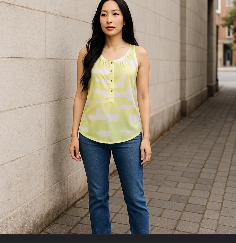 Kenneth Cole Reaction Sleeveless Lime Green & White Top